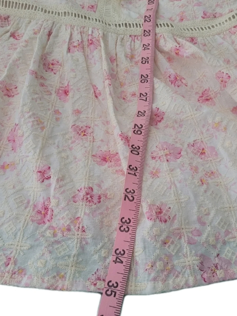 Embroidered Drop Waist Dress Eyelet Boho Floral Bell Sleeve Cottage Cream SIze L - Picture 15 of 15